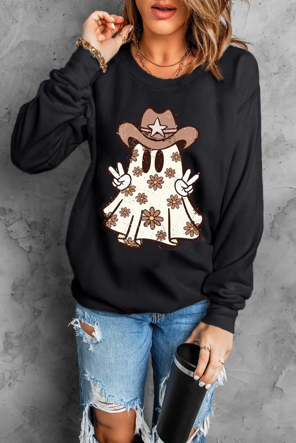 Ghost Round Neck Long Sleeve Sweatshirt 