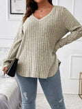 Plus Size V-Neck Long Sleeve T-Shirt 