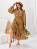 Plus Size Polka Dot Tie Neck Balloon Sleeve Maxi Dress 