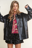 J.NNA Faux Leather Sherpa Contrast Snap Down Jacket 