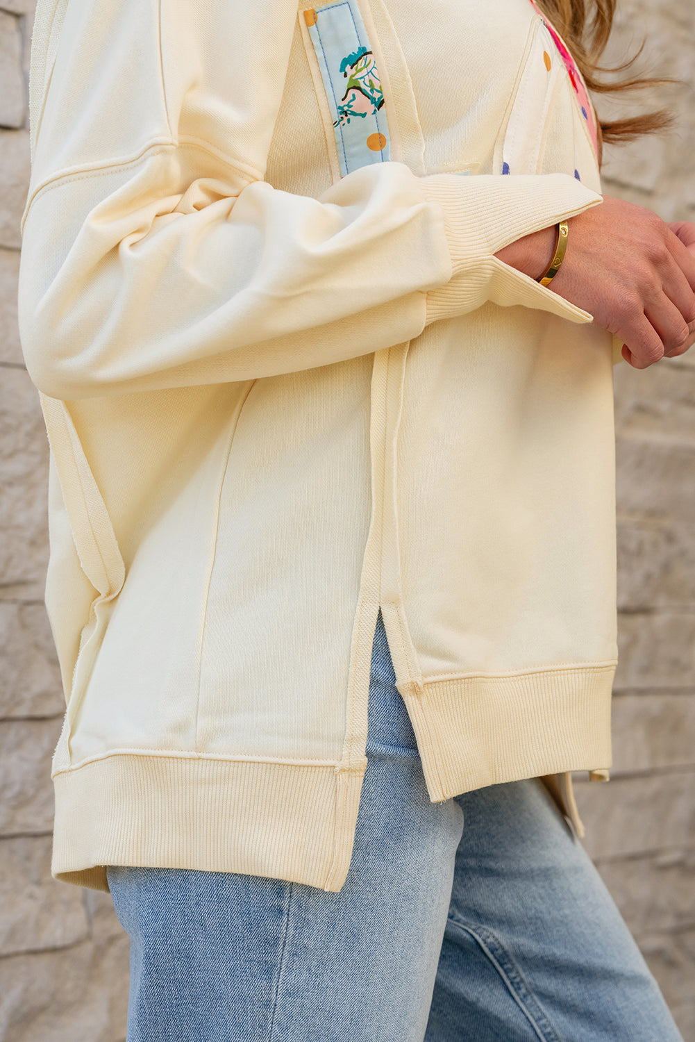 Apricot LOVE PATCH Graphic Oversized Sweatshirt Tops/Sweatshirts & Hoodies