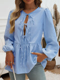 Devine Tied Striped Long Sleeve Blouse 