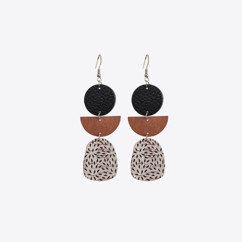 Leather & Wood Drop Earrings 