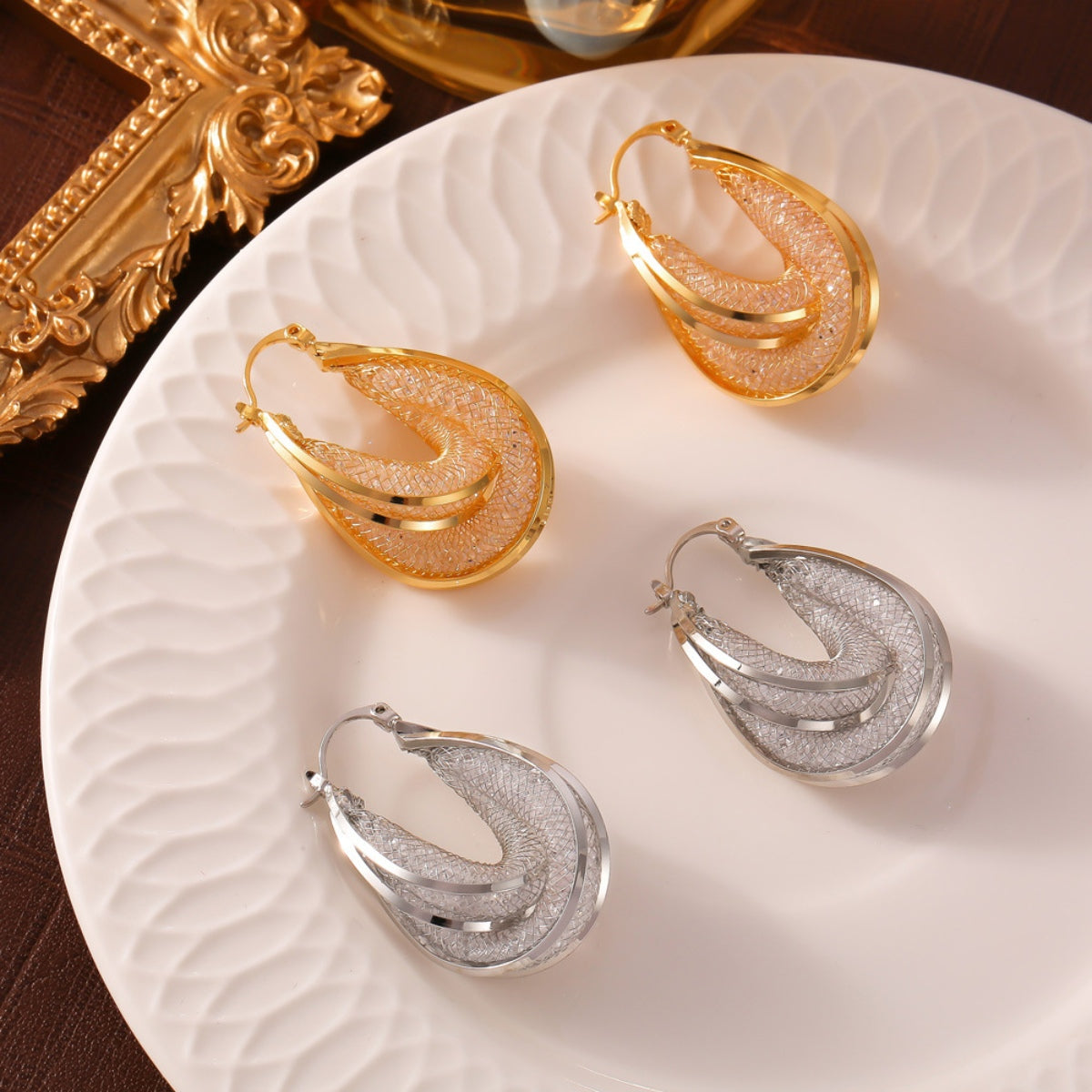 Copper Glass Stone U Shape Earrings 