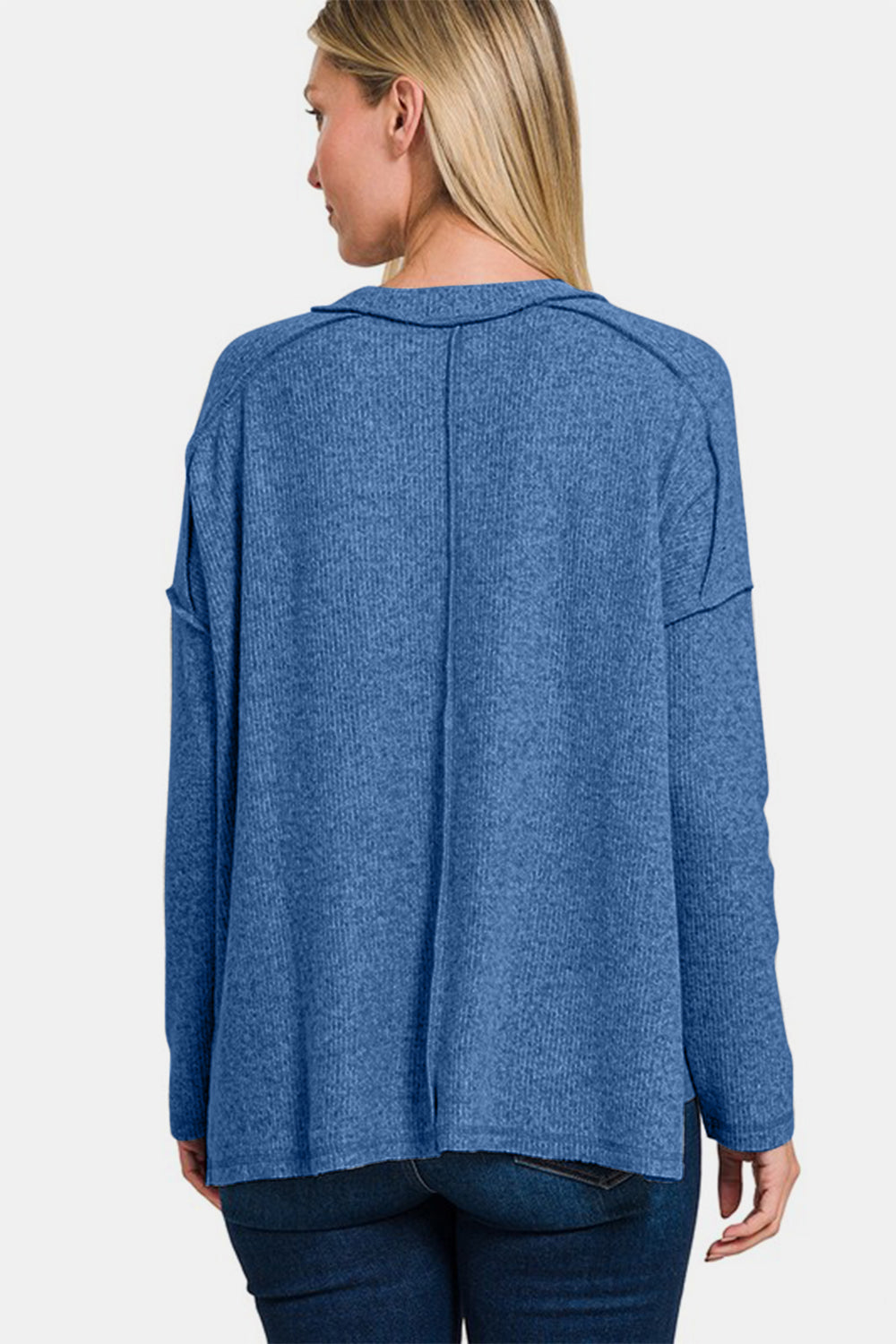 Zenana Full Size Exposed Seam Brushed Round Neck Sweater 