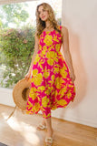 ODDI Full Size Floral Smocked Ruffled Midi Dress Dresses