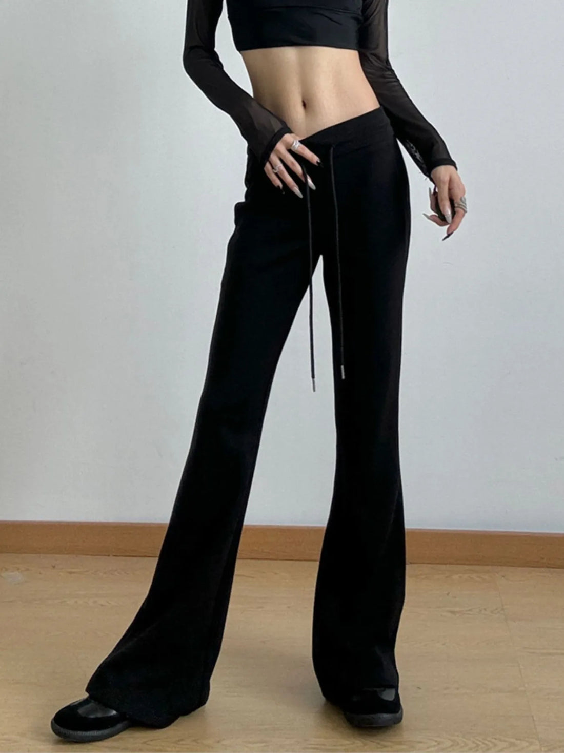 High Waist Flare Drawstring Casual Pants 