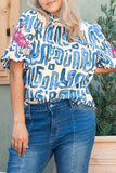 Plus Size Printed Mock Neck Short Sleeve Blouse 