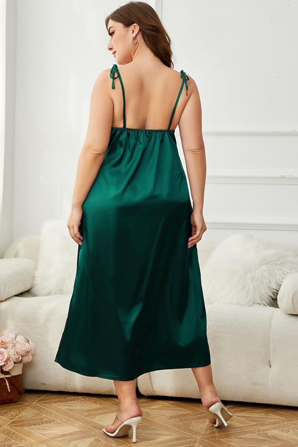 Plus Size Tie-Shoulder Midi Night Dress 