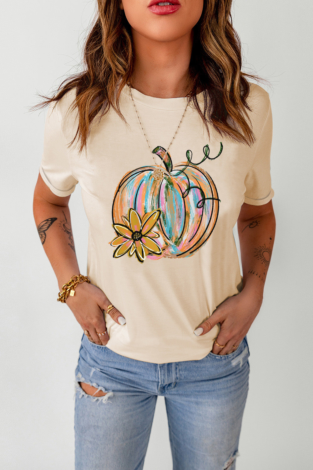 Pumpkin Graphic Round Neck T-Shirt 