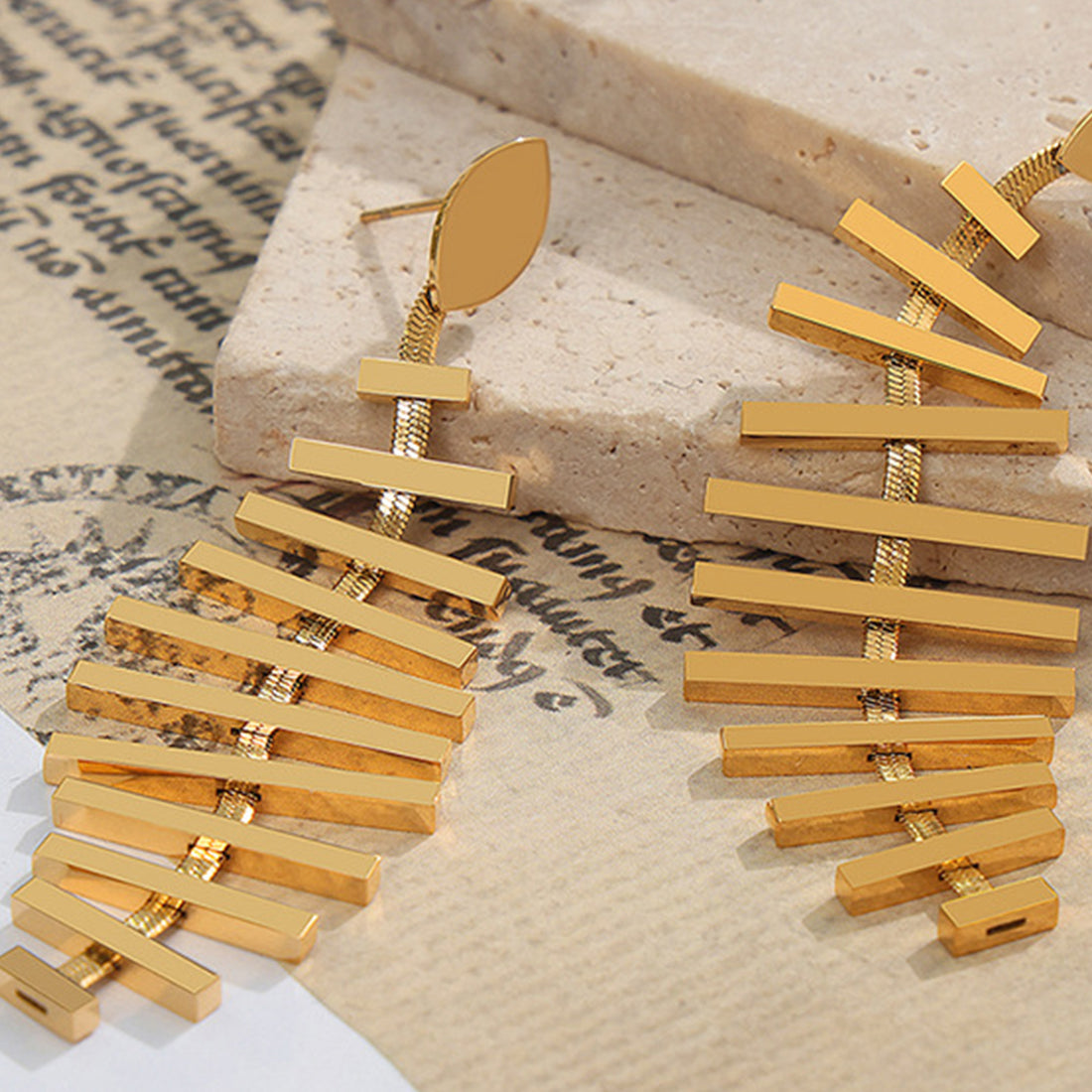 Titanium Steel Fishbone Shape Earrings 