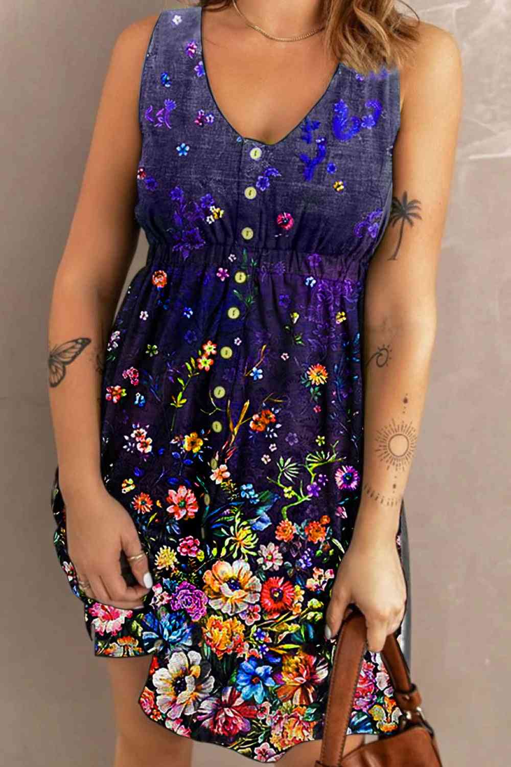 Double Take Scoop Neck Buttoned Sleeveless Magic Dress with Pockets 