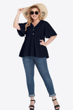 Plus Size Buttoned V-Neck Frill Trim Babydoll Blouse 