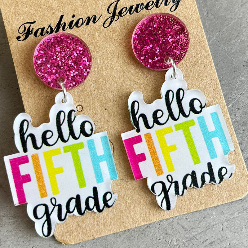 HELLO SECOND GRADE Acrylic Dangle Earrings 