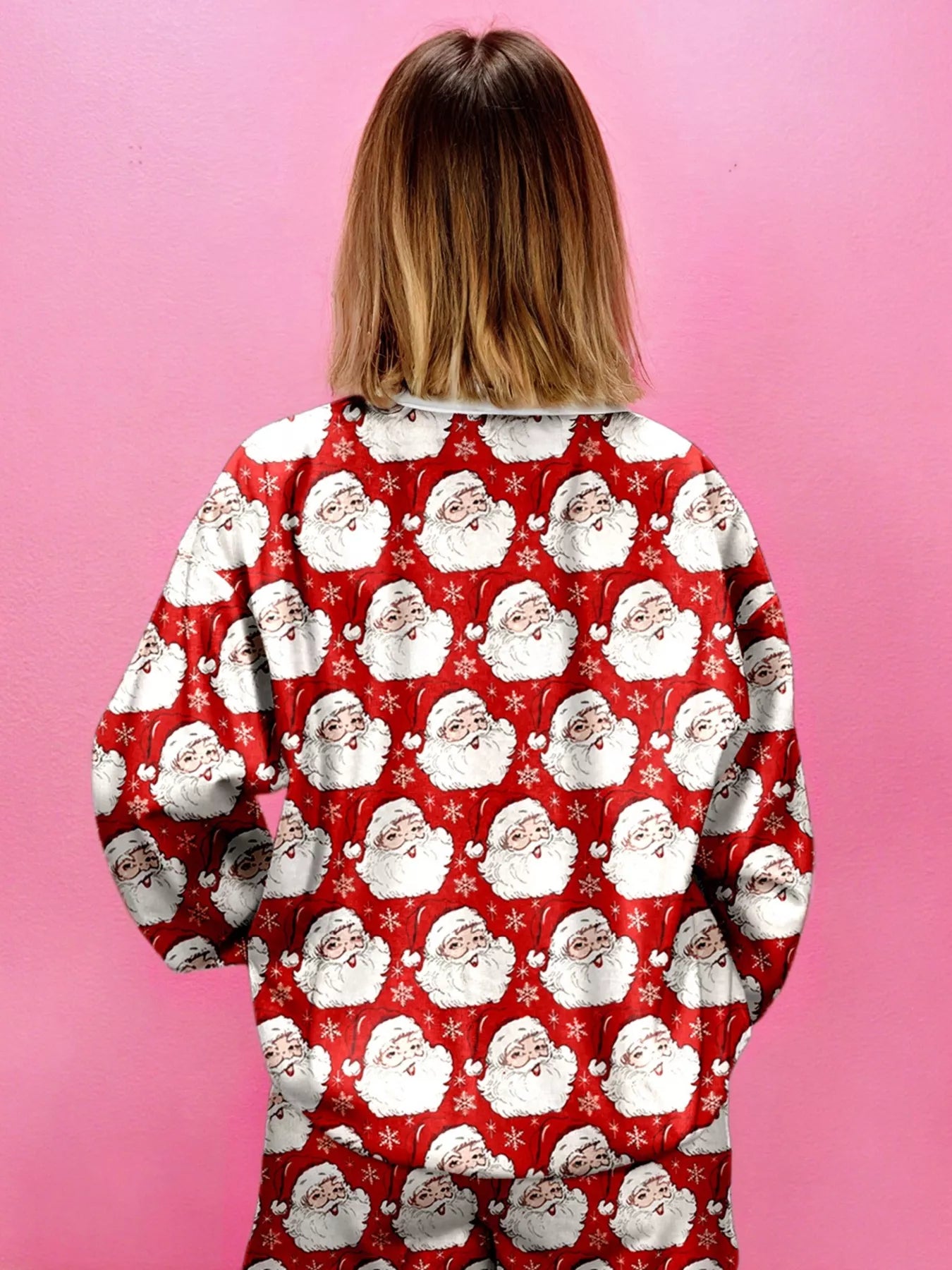 Christmas Santa Print Round Neck Top and Shorts Lounge Set Lingerie & Nightwear