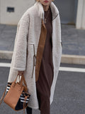Plus Size Drawstring Zip Up Turtleneck Sherpa Coat 
