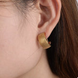 18K Gold-Plated Textured Wide Band Hoop Earrings 