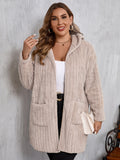 Plus Size Open Front Long Sleeve Hooded Fuzzy Jacket 