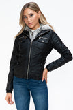 YMI Removable Faux Layered Multi-Pocket Jacket with Fuzzy Hood 