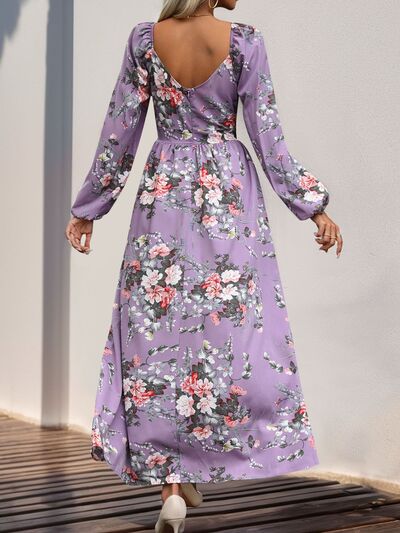 Perfee Slit Printed Surplice Long Sleeve Maxi Dress Dresses