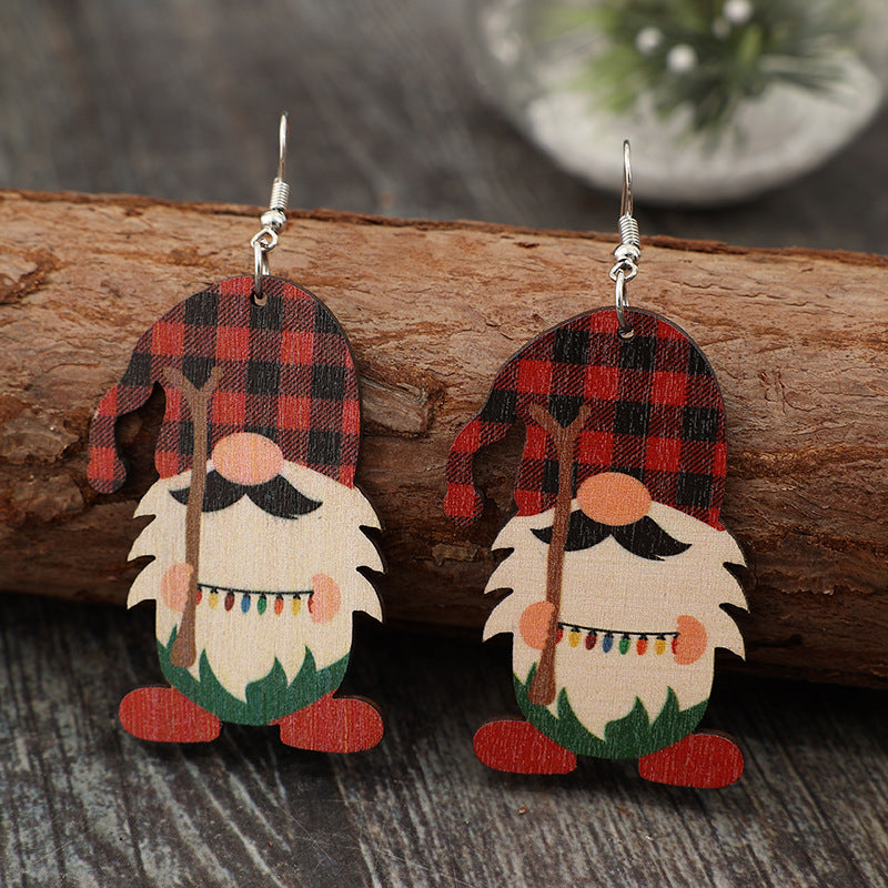 Wooden Pointed Hat Gnome Earrings 
