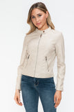 Snobbish PU Leather Zip Up Jacket with Pockets 