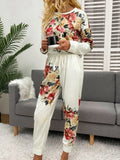 Shiny Printed Round Neck Top and Pants Lounge Set Lingerie & Nightwear