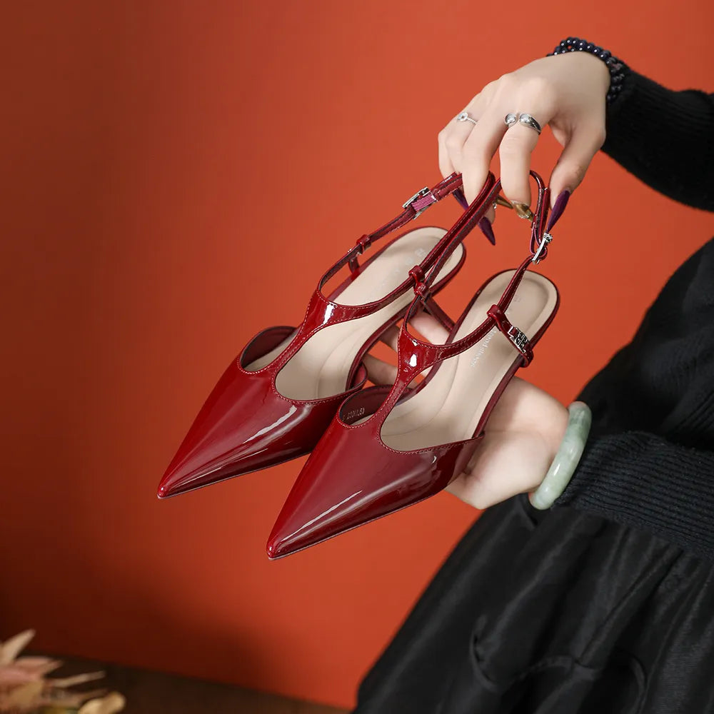 Point Toe Flare Heel Slingback Pumps 