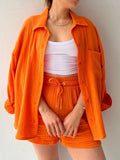 Textured Button Up Shirt and Shorts Set Two Piece Dresses
