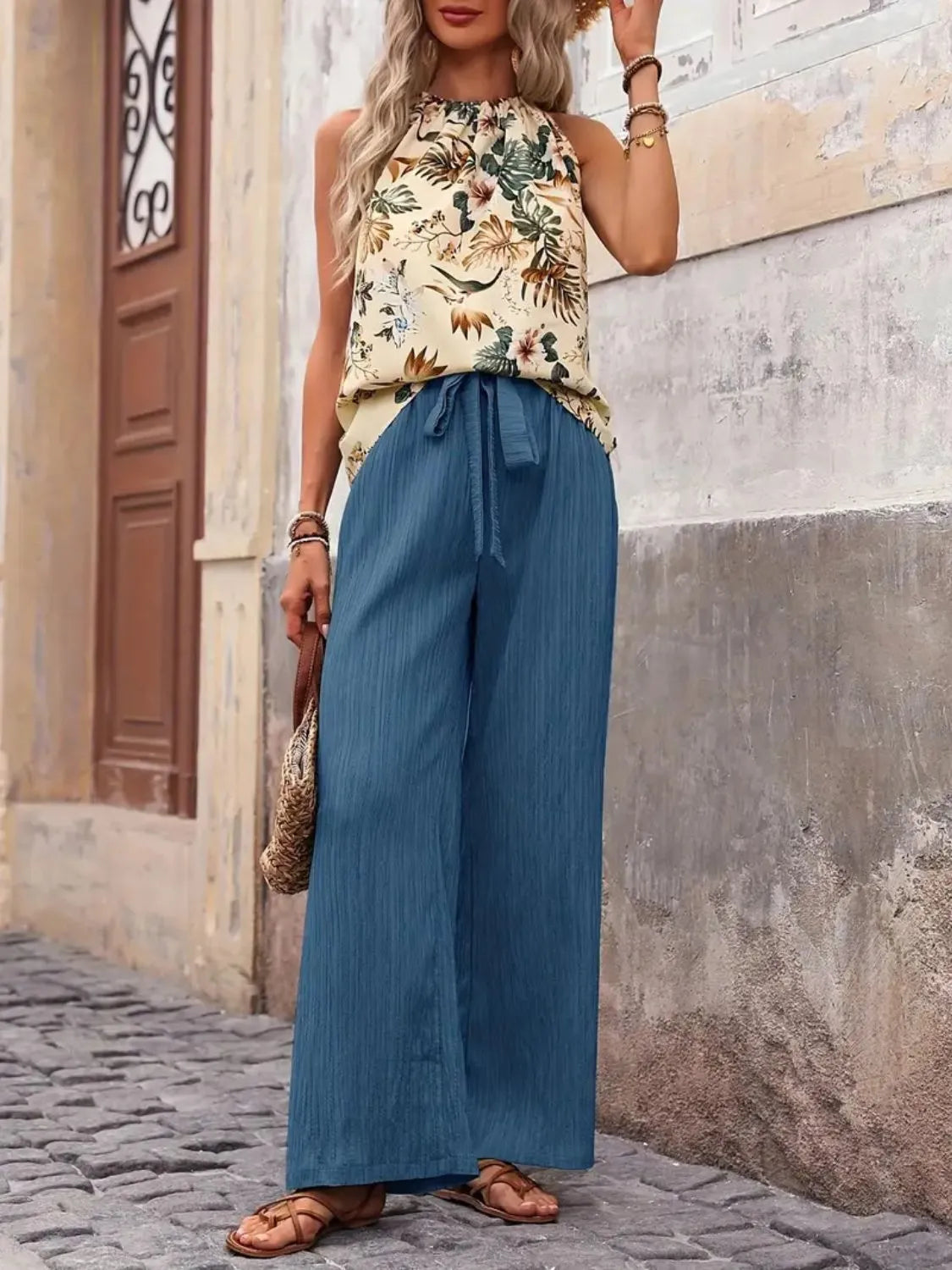 Printed Tank Top and Wide Leg Pants Set Two Piece Dresses