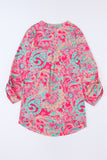 Plus Size Printed Notched Long Sleeve Blouse 