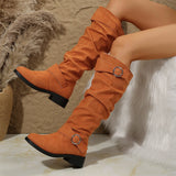 Buckle Round Toe Block Heel Boots 