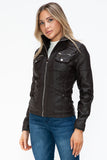YMI Removable Faux Layered Multi-Pocket Jacket with Fuzzy Hood 