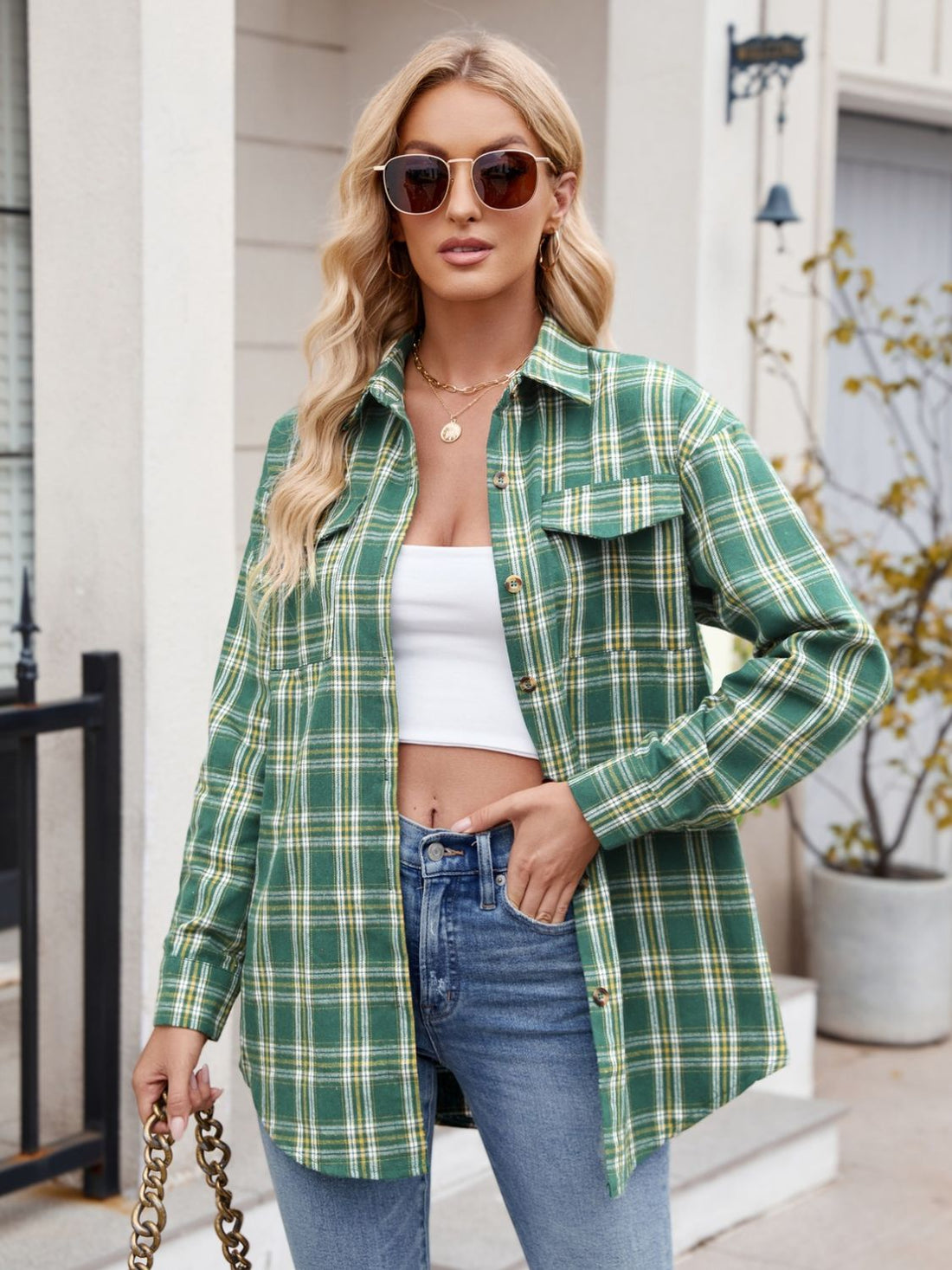 Mandy Plaid Button Up Long Sleeve Shirt 