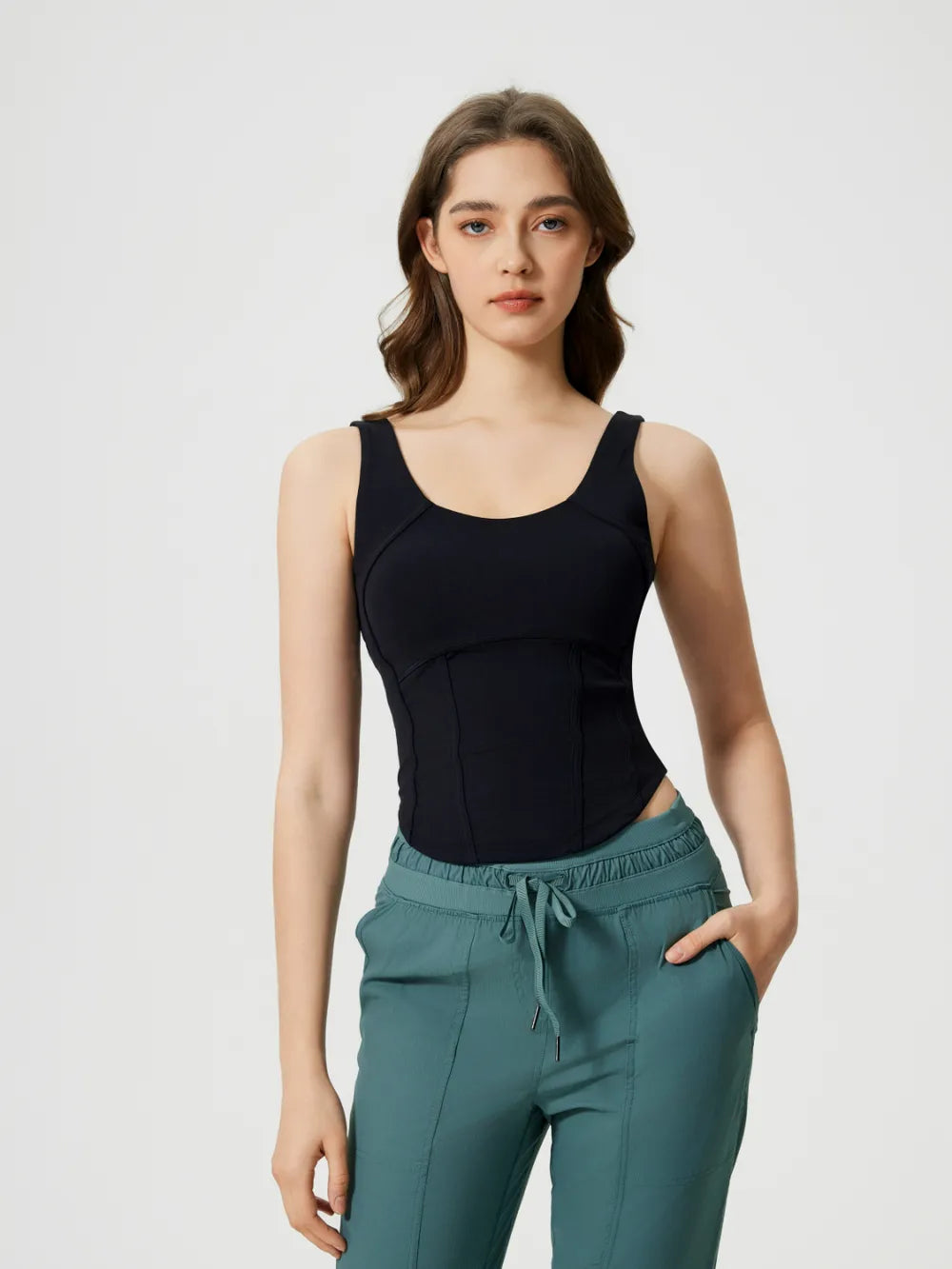 Millennia Round Neck Wide Strap Active Tank with Detachable Chest Pads 