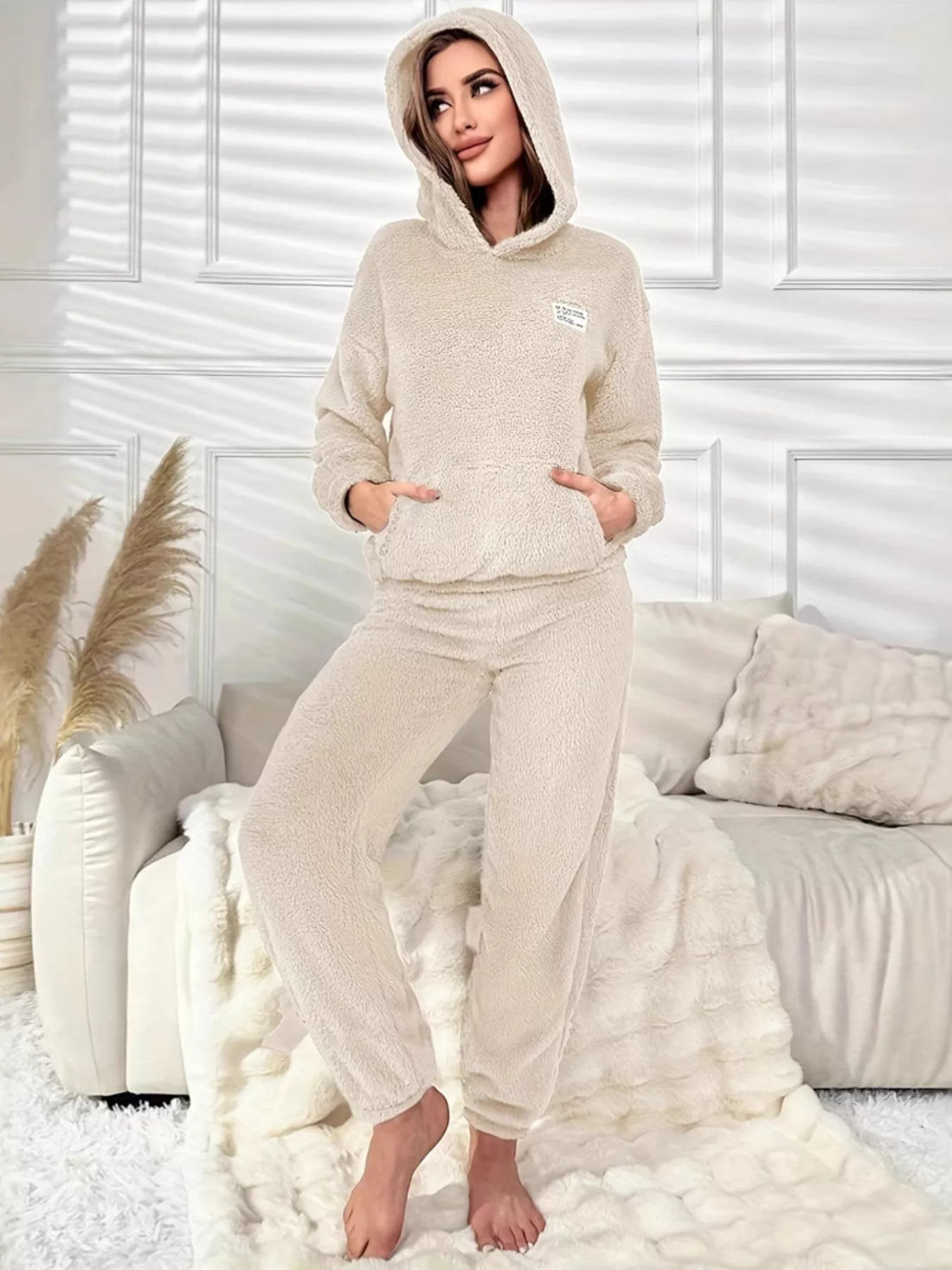 Kangaroo Pocket Long Sleeve Hoodie and Pants Lounge Set Lingerie & Nightwear