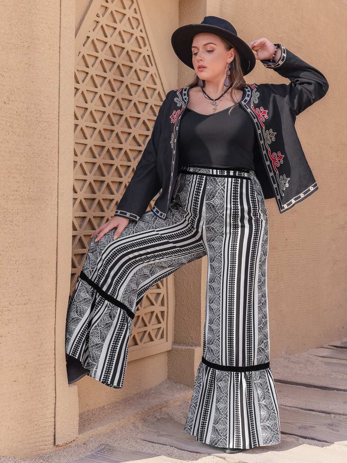 Plus Size Printed Wide Leg Pants 