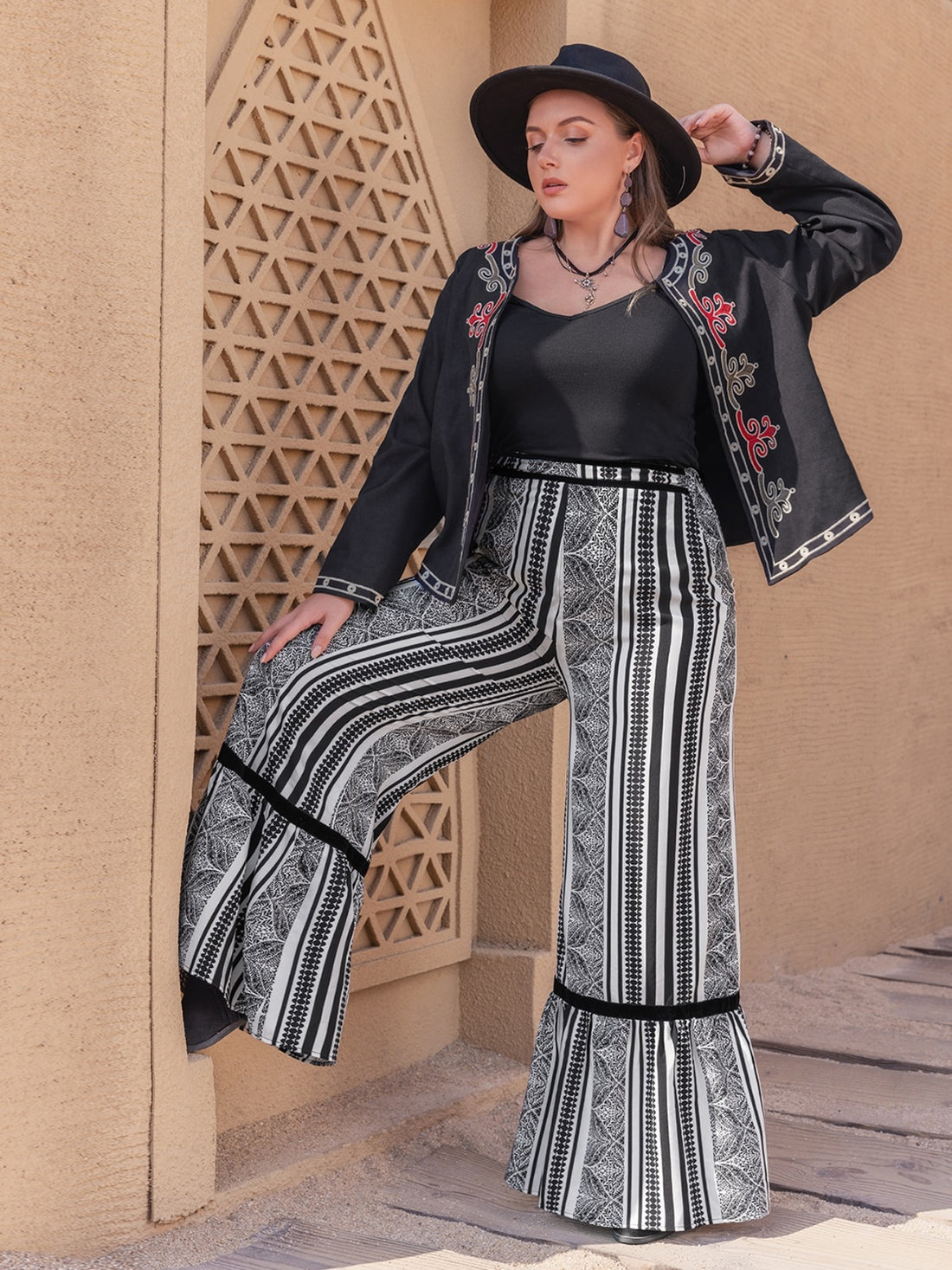 Plus Size Printed Wide Leg Pants 