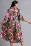 Umgee Full Size Paisley Print Satin Tiered Midi Dress Plus Size Dresses