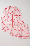 Candy Cane Collared Neck Long Sleeve Top and Shorts Lounge Set Lingerie & Nightwear