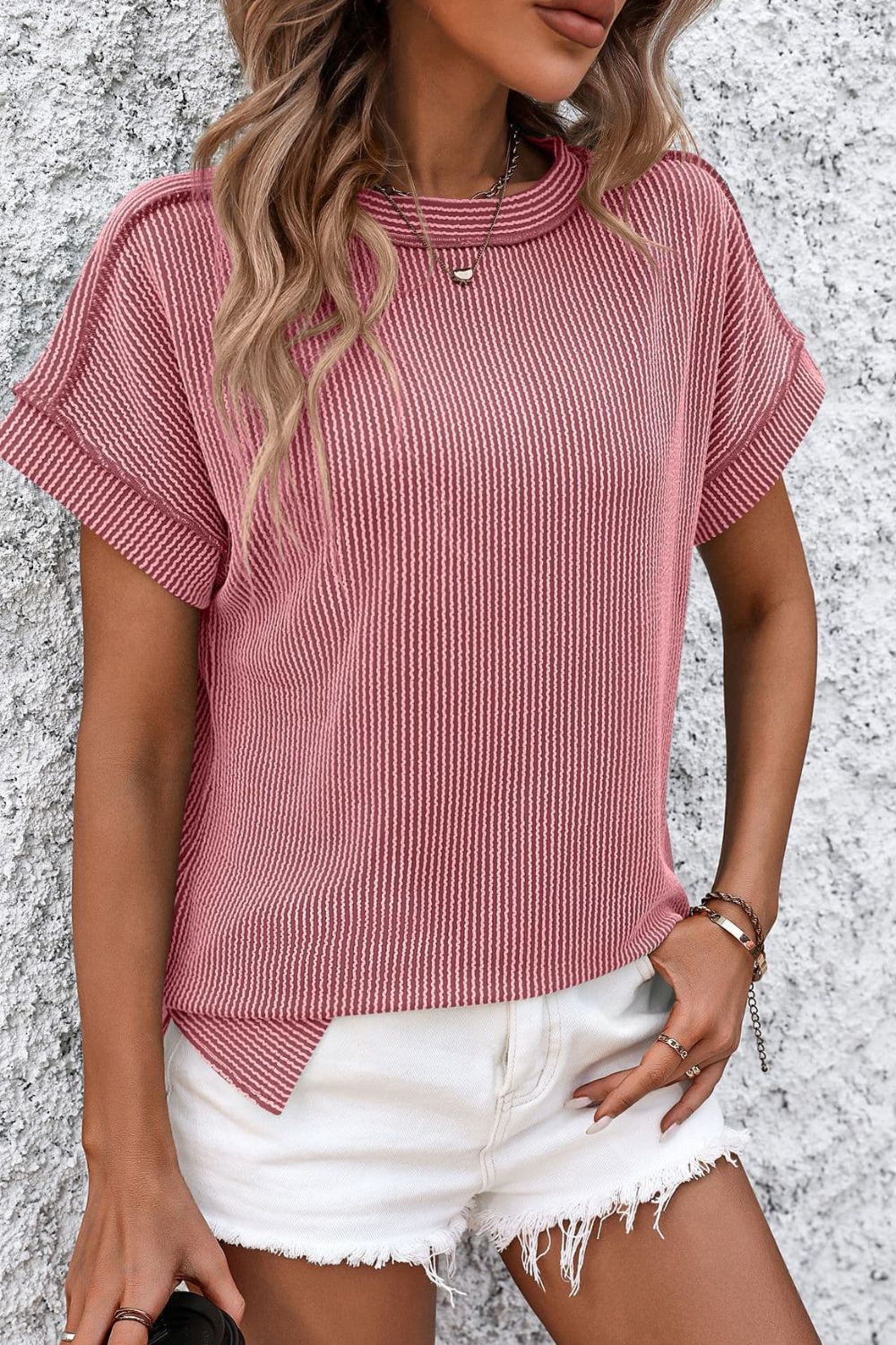 Mandy Striped Round Neck Short Sleeve T-Shirt 