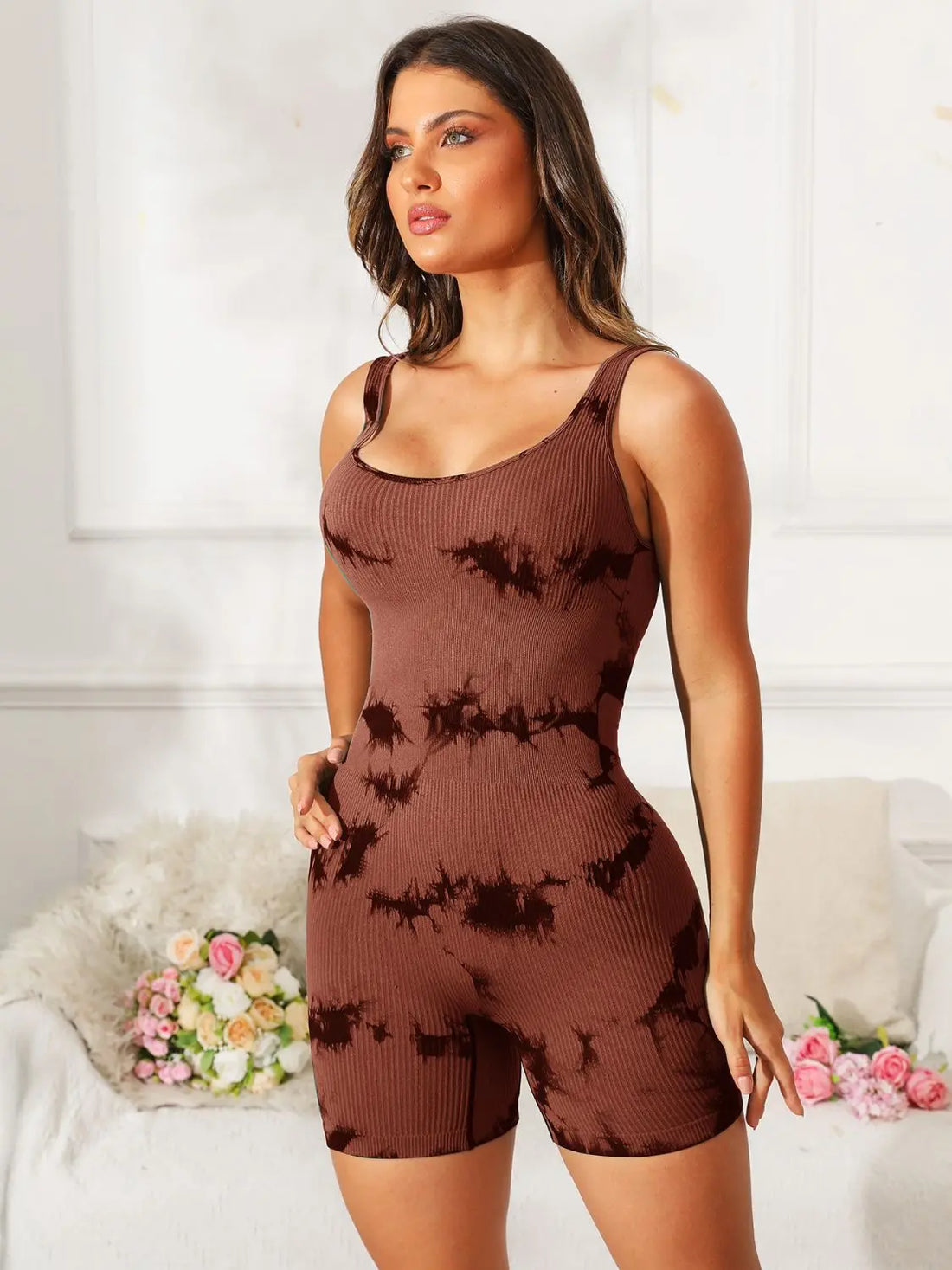 Tie-Dye Wide Strap Active Romper 