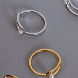Synthetic Pearl Titanium Steel Ring 