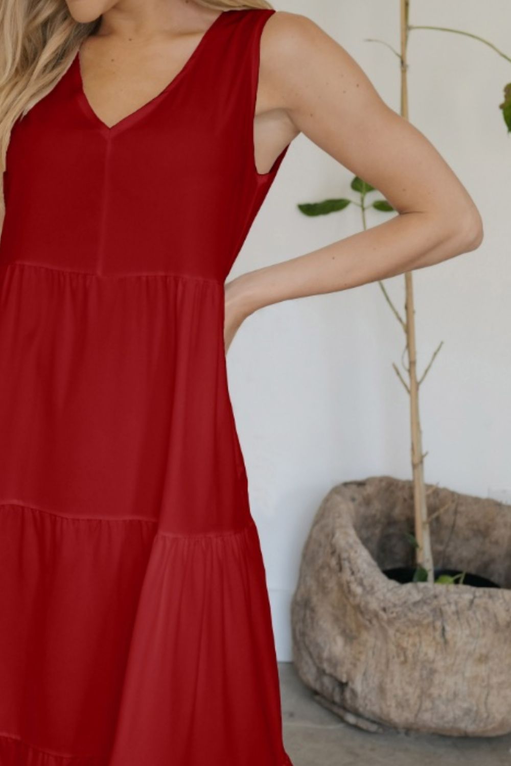 FAM-FAM Tiered V-Neck Sleeveless Dress 