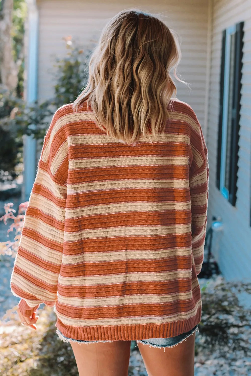 Striped Oversized Dropped Shoulder Sweater 