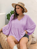 Plus Size Swiss Dot Tie Neck Long Sleeve Blouse 