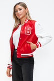 Love Me Now PU Leather Contrast Snap Down Bomber Jacket 