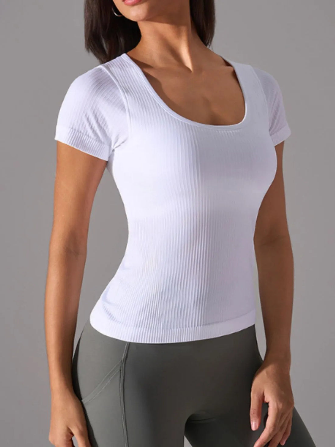 Square Neck Active T-Shirt with Detachable Chest Pads 
