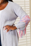 Woven Right Fringe Sleeve Dropped Shoulder Cardigan 