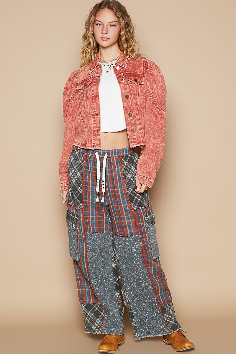 POL Raw Hem Button Up Cropped Denim Jacket 